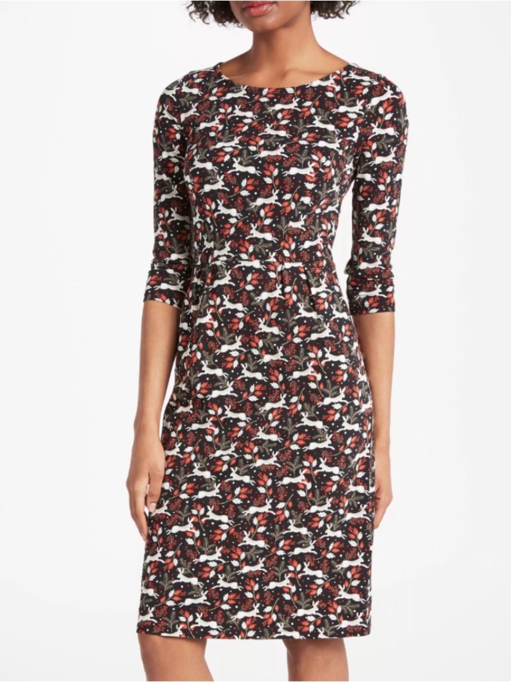Boden Penny Jersey Dress in Woodland Hare & Floral Print size 6L